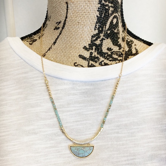 NWT Blue Tribal Necklace & Earrings Set – Goldtone Minimalist Boho Jewelry - Picture 4 of 9